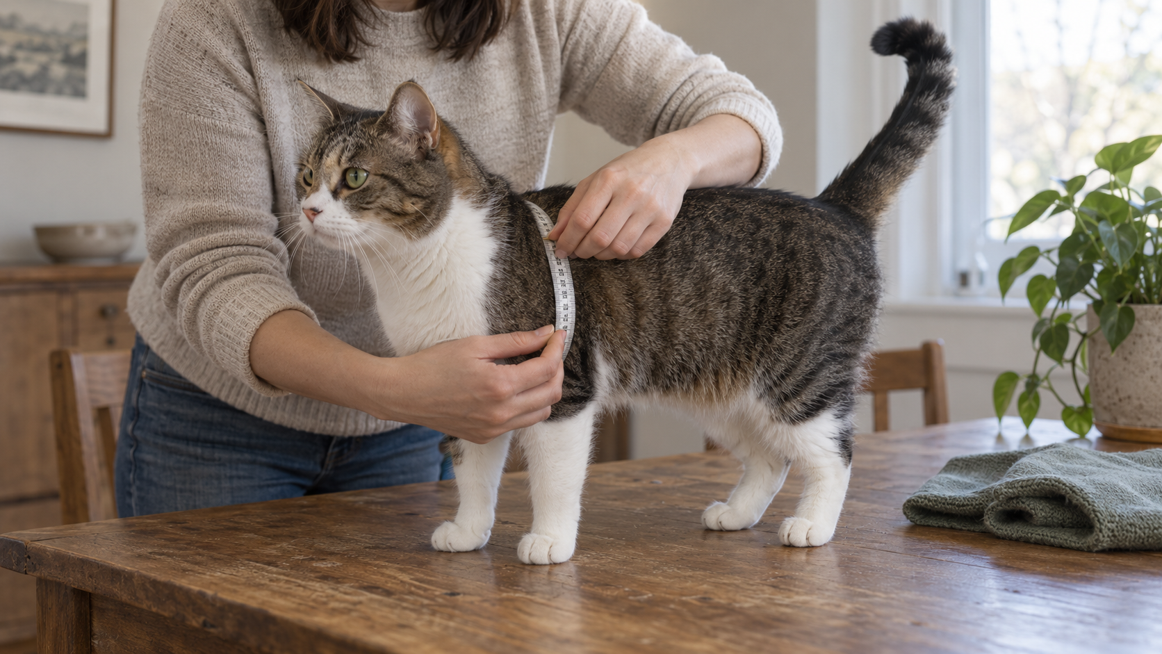 Measuring guide showing neck, chest and back length on a pet vest.